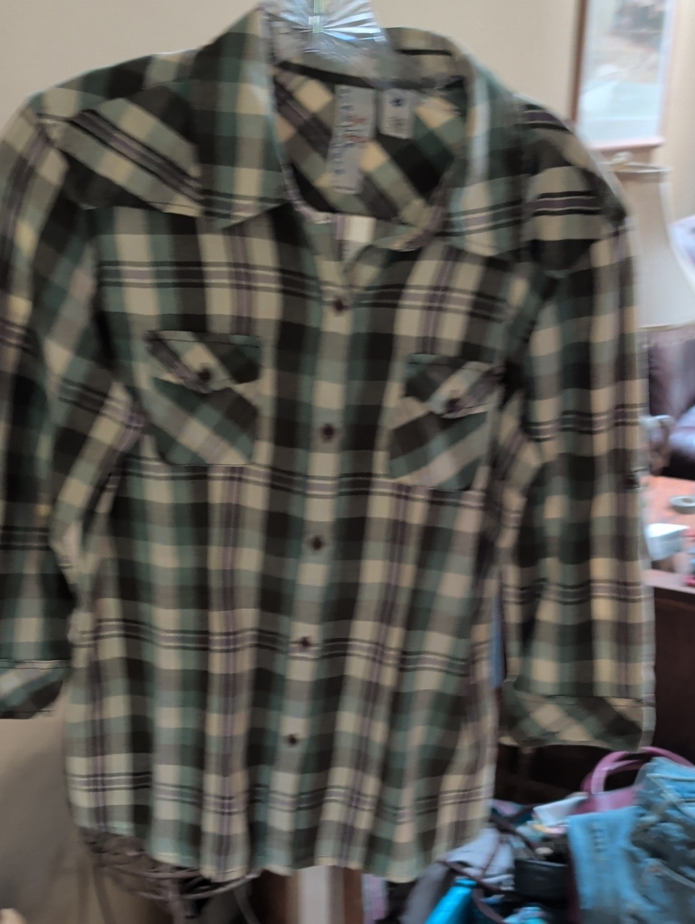girl krazy Mint Green, Black & White Plaid Button-Front Shirt